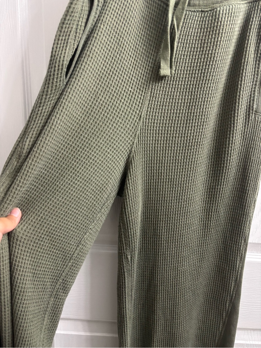 Aerie Waffle Knit Wide Leg Sweatpants Large Olive Green Loungewear Comfort Cozy - Picture 3 of 7